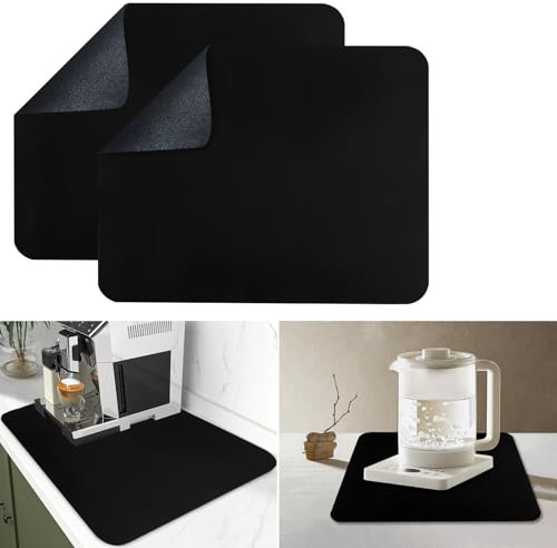 ZWQLZG 2 Stück Abtropfmatte, 50x40cm Schwarz Abtropfmatte Geschirr, Schnelltrocknend Abtropfmatten Geschirr, Super Saugfähige Unterlage Kaffeemaschine, Superabsorber Abtropfmatten für Küche, Spüle