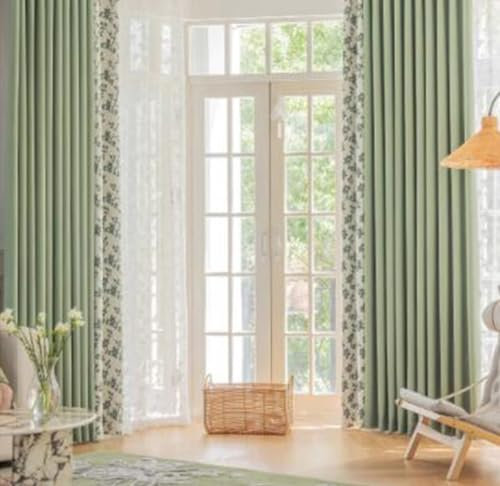 KnSam 2er Set Vorhänge Wohnzimmer Deko Grün, Fenstervorhänge Schlafzimmer Blumen, Chenille Ösen Gardinen Blickdicht Gardinen Vorhang Fenster, Jeder B 137 x H 214cm