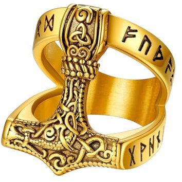 Supcare Edelstahl Ring Herren Viking Rune Ring für Männer Fingerring mit Thors Hämmer Verlobungsring Siegelring Bandring Vintage Keltischer Knot Statement Goldene Ringe Modeschmuck für Ehemann
