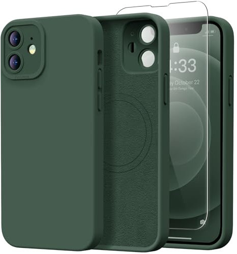 Kiresen Silicone Protective Phone Case Designed for iPhone 12 Case, Army Green | with Screen Protector, Upgraded Camera Protection, Wireless Charging Compatible, 6.1, for Men Women Girls