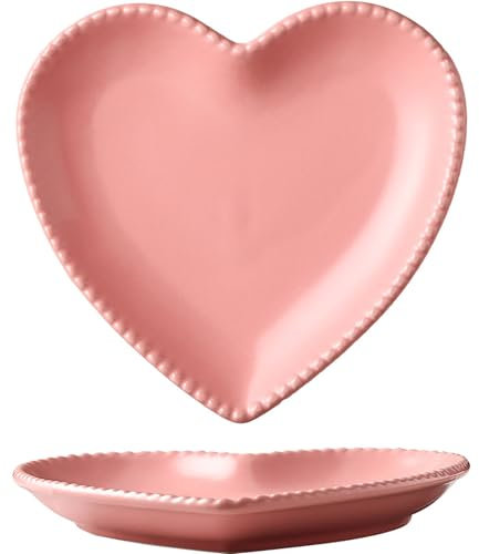 Jarsense Ceramic Plate Love Heart Shape Fruit Plate Multifunctional Ceramic Plate Salad Spaghetti Cake Fruit Snacks Snack Plate for Home Camping Party Party (Pink)