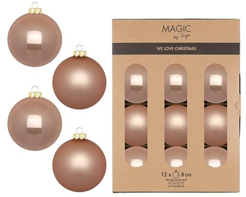 Weihnachtskugeln Glas 8cm 12 Stück - matt & glänzend - Christbaumkugeln Weihnachtsbaumkugeln für Weihnachten - Christbaumschmuck & Weihnachtsbaumschmuck - Golden Sesame