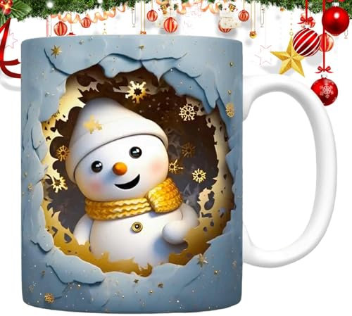 Uoqpty Tazas De Café De Navidad, Taza De Muñeco De Nieve De Navidad,Taza de café divertida | Taza de beber navideña con diseño de muñeco de nieve, tazas de café únicas para bar restaurante,