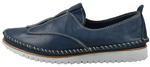 Andrea Conti Damen Slipper Leder mit Keilabsatz Ziernaht 1889011, Größe:39 EU, Farbe:Blau