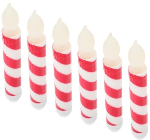 HOMOCONO 6pcs Lollipop Candle Xmas LED Taper Candles LED Candlesticks Light up Stripe Candles Candy Cane Candlesticks White Red Spiral Candles Flameless Spiral Candles Batteries Decor Pp