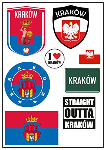 Daged Krakau Polen Aufkleber Karte 8 Stück - PKW Auto Motorrad Biker Flagge Fahne Vinyl ST