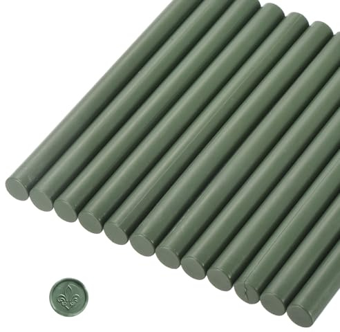 sourcing map 12 Pcs Olive Green Cylinder Sealing Wax Stick Glue Gun Wax Seal Rod Craft Adhesive Waxing for Letter Seal Wax Stamp,Wedding Invitations, Packaging Decoration
