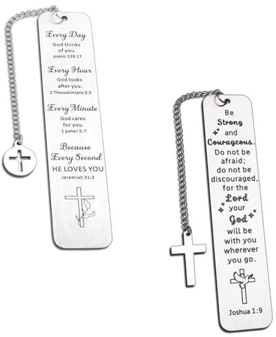 2 Stück Christliche Lesezeichen,Metall Buch Lesezeichen mit Bibelvers Und Kreuz Anhänger,Christliche Geschenke für Frauen,Lehrer,Kollegen