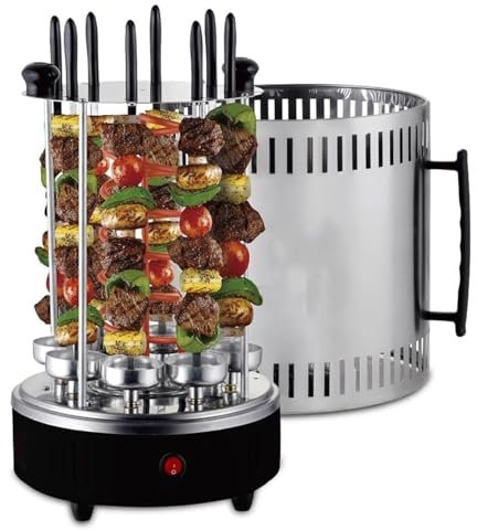 HmLotd Máquina para Hornear asador Giratorio, Horno asador Vertical, Alta Potencia de 1500 W, Hecho de Acero Inoxidable, Parrilla giratoria de 360° para un Calentamiento Uniforme y fácil