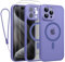 Phoona Cover Magnetica per iPhone 15 Pro Max 6,7 con Cordino e 2 Pellicole in Vetro Temperato, Compatibile con Magsafe, Custodia Traslucida Opaca Resistente Antiurto Sottile Protettiva Case, Lilla