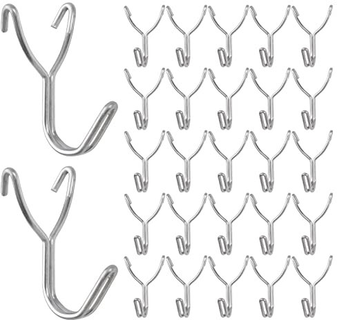 LOYKZCT Stecktafel-Haken, 50 Stück, 20 mm Haken aus Edelstahl, for die Aufbewahrung in der Küche, Garage, Zubehör, Werkbank-Werkzeuge, Bastelbedarf(for 32mm Hole Pitch Plates)