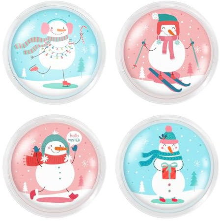 WEVOL Handwärmer Taschenwärmer Kinder Wiederverwendbar, 4er Set Handwärmer Weihnachten mit Schneemann Motiven, Wärmepads für Warme Hände, Wärmeknickkissen Fingerwärmer für Büro Kalte Tage Unterwegs