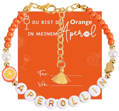 BOOMTOP Apero Geschenk Frau Armband Aperollin Apero Spritz Accessoires Holi Aperoli Karte Armkettchen Orange Apero Deko Sommer Geburtstag Party