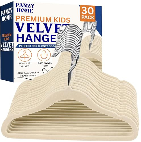 Panzy Home 30-pack sammetsgalgar för barn, halkfria klädhängare för spädbarn och småbarn, ultrasmala platsbesparande för barnrumsgarderobsorganisation