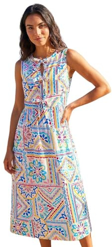 Roman Pinstripe Bow Detail Midi Dress for Women UK - Ladies Spring Everyday Summer Holiday Round Neckline Comfy Sleeveless Soft Fit & Flare Frock Day Out Gowns Light Blue
