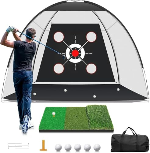 10x7FT Golf-Übungsnetz mit Matte - Komplettes Schlag- und Chipping-Trainings-Set für den Innen- und Außenbereich, einschließlich Zielmatte und Bälle für Männer, Väter und Golfliebhaber
