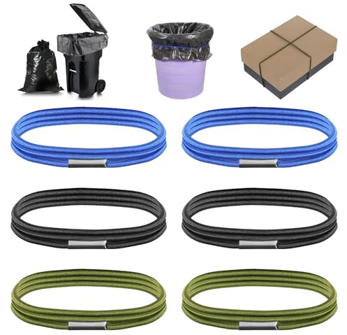 6 PCS Bin Straps, Trash Can Rubber Bands Adjustable Garbage Can Bands Fits 13 to 30 Gallon Trash Cans for Home Kitchen Office School