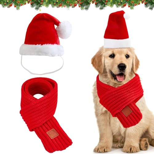 Weihnachtsmütze Hund,Haustier Schal,Katzen und Hunde Weihnachtskostüm,Haustier Kostüm Weihnachten Kleidung,Weihnachtshundeschal,Weihnachtsmütze und Schal für Hund Katze