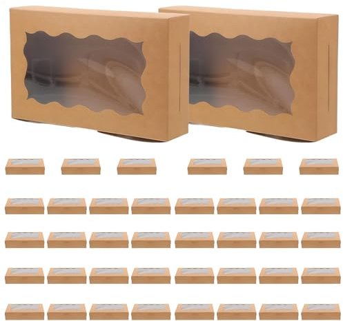 WIYETY 40 pezzi di carta kraft con finestra di visualizzazione: scatola regalo rettangolare pieghevole, scatola per biscotti creativa, scatola per dolci, confezioni per caramelle, matrimonio, 7 x 4,3