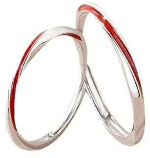 Homxi Anelli Regolabili Incisione Uomo Donna Argento 925 Fedina, Rotondo con Linea Rossa, Anelli Donna Rosso Argento Fidanzamento