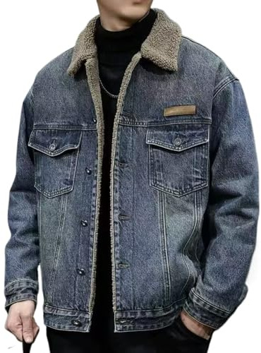 Giacca da uomo foderata in pile Sherpa, calda giacca invernale da camionista foderata in pile Sherpa da cowboy jeans cappotto