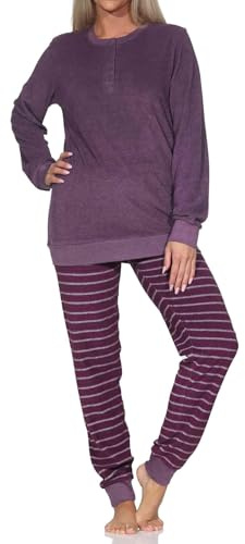 Normann Damen Frottee Schlafanzug mit Bündchen + Knopfleiste am Hals - auch in Übergrößen, Farbe:Beere, Größe:40-42
