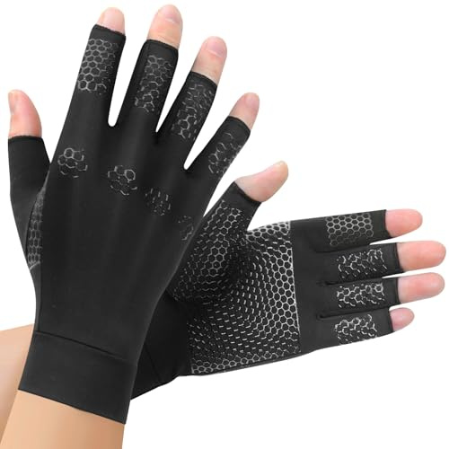 AovYoo Arthrose Handschuhe mit Kupfer, Fingerunterstützung Fingerlose Kompressionshandschuhe Ergonomische für Arbeit Schlafen Sport,Damen und Herren (M)