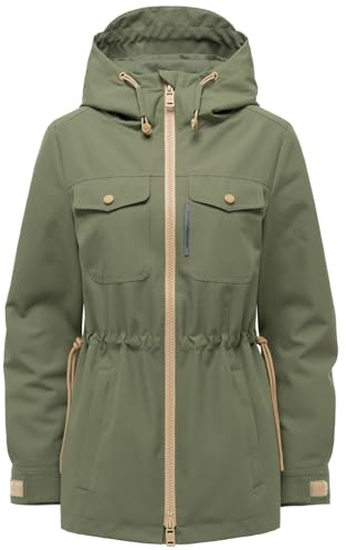 MARIKOO Damen Parka (XS-3XL) mit Kapuze, Brustpattentaschen, Taillenweite verstellbar - N132