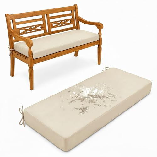 Aocase 5cm Dick Sitzbank Kissen 155x55cm Bankauflage Bankkissen Sitzkissen Bank mit Rutschfester Unterseite, Indoor Outdoor Abnehmbarem Sitzauflage Gartenbankauflage Sitzpolster, Beige