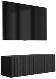 3E 3xE living.com TV-Schrank mit geriffelter Front, Mattschwarz, 100 × 32 × 33,6 cm