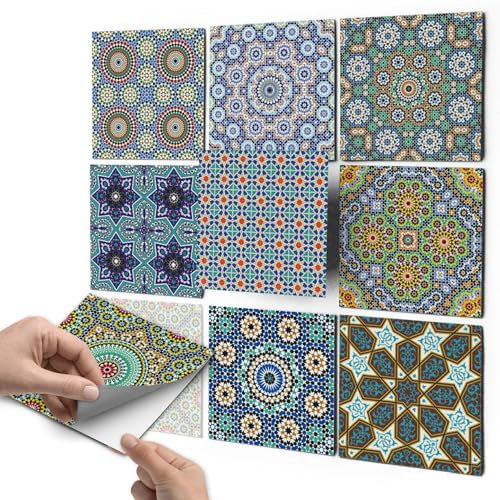 Fliesen-Deko Fliesenfolie - CREATISTO Fliesensticker Fliesenaufkleber I Fliesen Sticker Aufkleber Folie Mosaikfliesen Bad u. Küche Fliesen I 20x20 cm - Muster Orientalisches Mosaik - 36 Stück