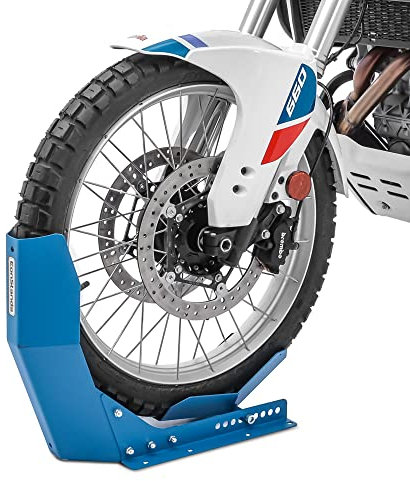 ConStands Easy Transport Fix - Motorrad Wippe Buell XB12 R Firebolt,XB12 S Lightning,XB9 S Lightning Kompatibel mit Anhänger Vorderrad Transportständer Motocross Roller Blau