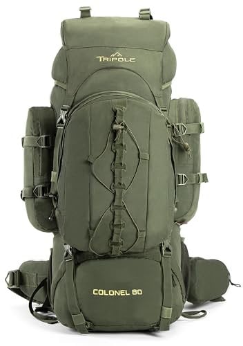 Tripole Rucksack Colonel 80 Liter + Abnehmbarer Tagesrucksack, Armeegrün