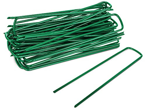 LIVIVO Heavy Duty U-Shaped Galvanised Steel Tent Pegs for Camping, Artificial Grass, Landscape, Tent, Multipurpose WeatherProof Strong Large (Pack of 50) (Green)