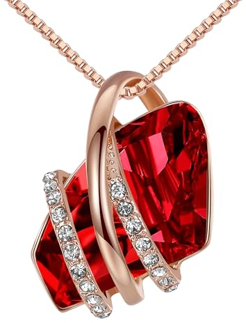Leafael Wish Stone Pendant Necklace with Birthstone Crystal, 18K Rose Gold Plated/Silver-Tone, 45 cm + 5 cm Extender