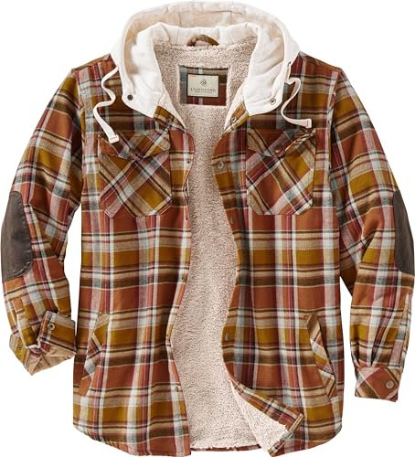 Legendary Whitetails Herren Camp Night Flanell-Hemdjacke mit Kapuze und Berber gefüttert Langärmlig, Arrowood Plaid Braun, XXL