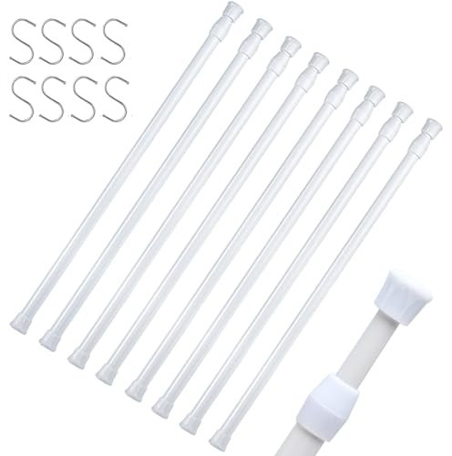Kleine Spannstangen, 40,6 bis 71,1 cm, federbelastete Gardinenstangen, Wohnmobil-Kühlschrank-Spannstange, Wohnmobil-Gardinenstange für Wohnmobilfenster, Küche, Schrank und Schrank, Weiß, 8 Stück