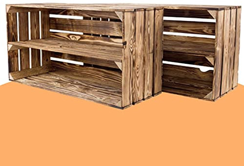 Moooble Sparpaket großes geflammtes/gebranntes Regal Obstkiste Schuhregal Wandregal Holzkiste(2er Set)