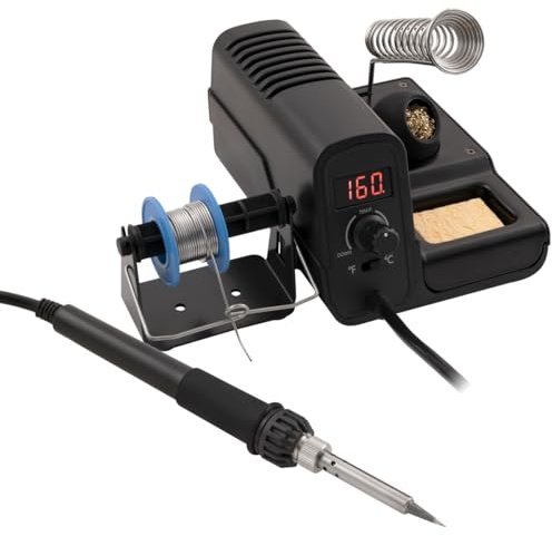 WITTKOWARE Regelbare Lötstation mit LED-Anzeige, Lötzinn-Halter, Abstreifer, Schwamm und 10g 1mm-Lötzinn, 230V~/60W, Temperaturbereich 160-480°