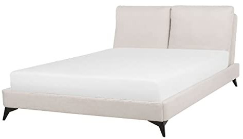 Elegantes Polsterbett in Beige Leinenoptik mit Lattenrost 140 x 200 cm Melle