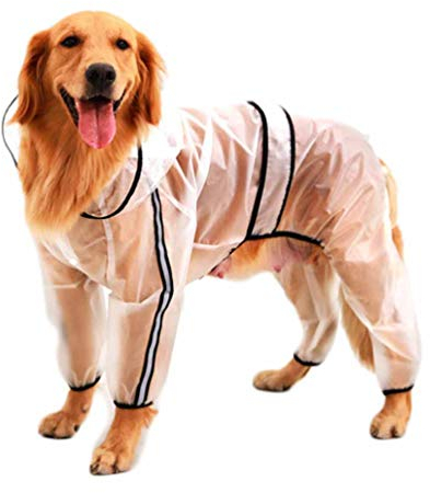 feiling Transparenten Hunderegenmantel für Kleine Mittelgroße und Grosse Hund wasserdichte 4-Beine Regensjacke Haustier Bekleidung Regenmantel (XXL)