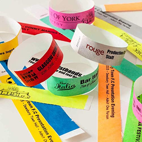 Wristbands for Events 100 Pack Tyvek Customised Festival Paper Bracelets. Personalised, Custom Printed Wristbands Ideal for Party, ID, Security, School Trip