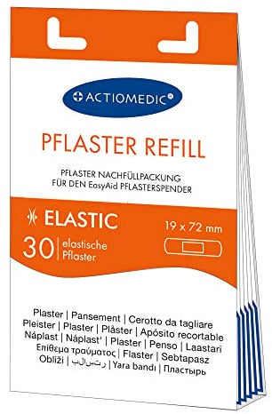 ACTIOMEDIC I ELASTIC plåster påfyllningsförpackning, 30 stycken, Kompatibel med EasyAid plåsterautomat, Allergivänliga och elastiska, Fingerplåster för barn och vuxna