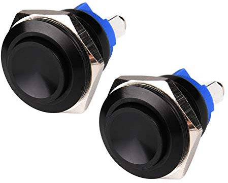 APIELE 2 Stück 16MM Momentan Druckschalter 250V AC 5A 12V 36V DC 2A 1NO SPST, Aluminiumlegierung Hervorstehend wasserdicht Momentary Drucktastenschalter, Auto Household Appliance Taste Schalter