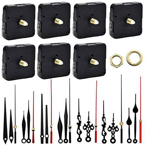 Fangehong 7 Sets Quartz Movements Mechanism Parts, Silent Wall Clock Mechanism with Hands Battery Powered, DIY Clock Replacement Parts, 0.47 Inch Total Shaft Length