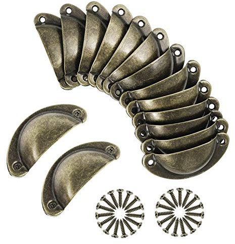 Heyu-Lotus 15 Set Vintage Drawer Handles - Antique Brass Shell Cup Handle for Cabinets and Furniture - Knobs and Pulls With Screws