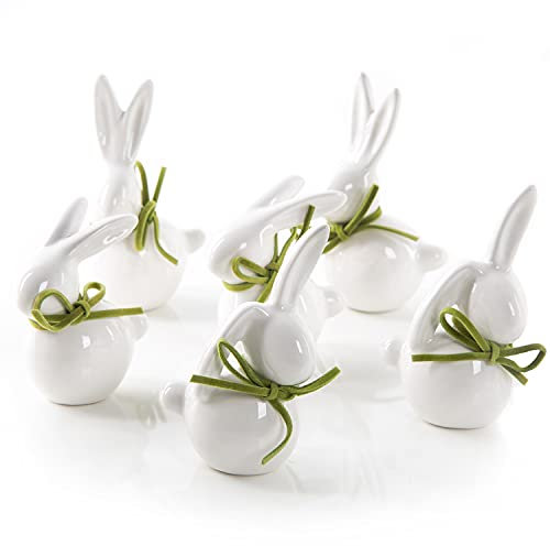 Logbuch-Verlag 6 kleine Osterhasen Hasen Figuren mini Geschenk Ostern Deko 9 cm Keramik weiß
