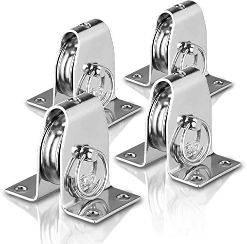 Sprenger Umlenkrolle Set I Stehblock aus Edelstahl, für max. 6 mm Drahtseil I Seilrolle zum Anschrauben mit Befestigungslöcher, Umlenkblock stehend, 250 kg belastbar (4)