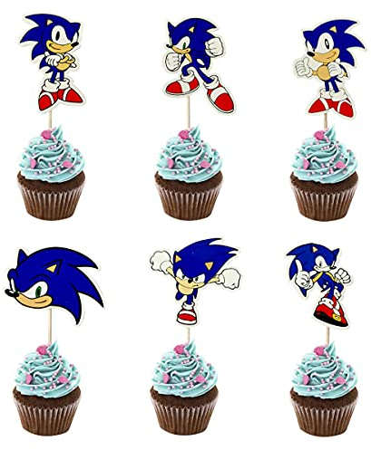 ATL Creation 24PCS Cupcake Toppers For Sonic Birthday Party Cake Decoration Cake Toppers, Cupcake Toppers Decorations