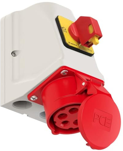 Zócalo KOMBI con interruptor 0-1 M25 16A 5P 400V rojo IP44 915-6w clavija 5907711106418